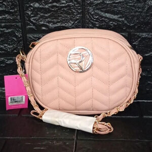 Rampage oval pale pink Quilted Crossbody Bag with Chain Strap
